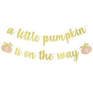 gold glitter a little pumpkin is on the way banner- pumpkin baby shower party decorations,girl fall baby shower gender reveal birthday party decoration supplies,fall pumpkin mantel home decor