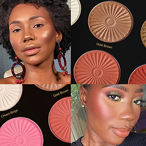 Blush Highlighter Palette, DE’LANCI 6 Color Blushes Highlighter Bronzer Makeup Palette, Natural Matte Shimmer Face Blush Illuminator Pallet, Cheek Blushing Pressed Powder Pallet for Dark Skin Black Women