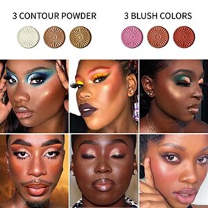 Blush Highlighter Palette, DE’LANCI 6 Color Blushes Highlighter Bronzer Makeup Palette, Natural Matte Shimmer Face Blush Illuminator Pallet, Cheek Blushing Pressed Powder Pallet for Dark Skin Black Women