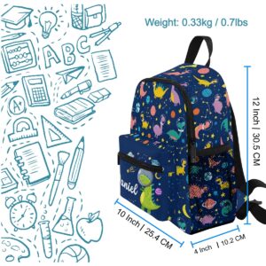 Emelivor Custom Dinosaurs Kids Backpack for Boys Girls Personalized Space Preschool Backpack for Toddler Children Bookbag with Chest Strap