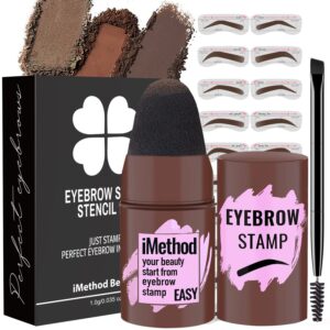 imethod eyebrow stamp and eyebrow stencil kit - for perfect eyebrow makeup, eyebrow pomade, 20 eye brow shaping kit, easy to use, long-lasting, brown