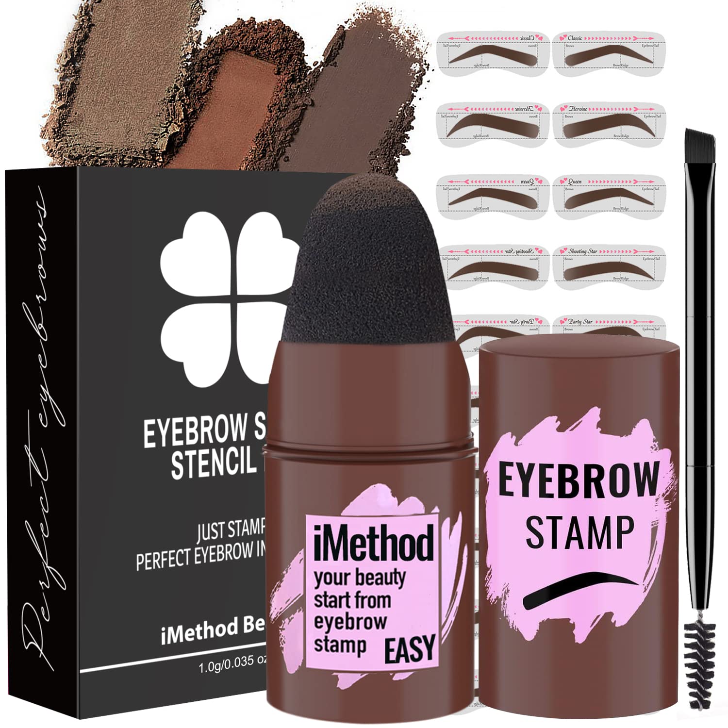 iMethod Eyebrow Stamp and Eyebrow Stencil Kit - for Perfect Eyebrow Makeup, Eyebrow Pomade, 20 Eye brow Shaping Kit, Easy to Use, Long-Lasting, Brown