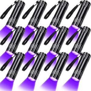 riakrum 12 pieces blacklight flashlights led uv handheld mini black light flashlight small portable uv light detector uv flashlight 395nm 9 led light, not included battery (black)