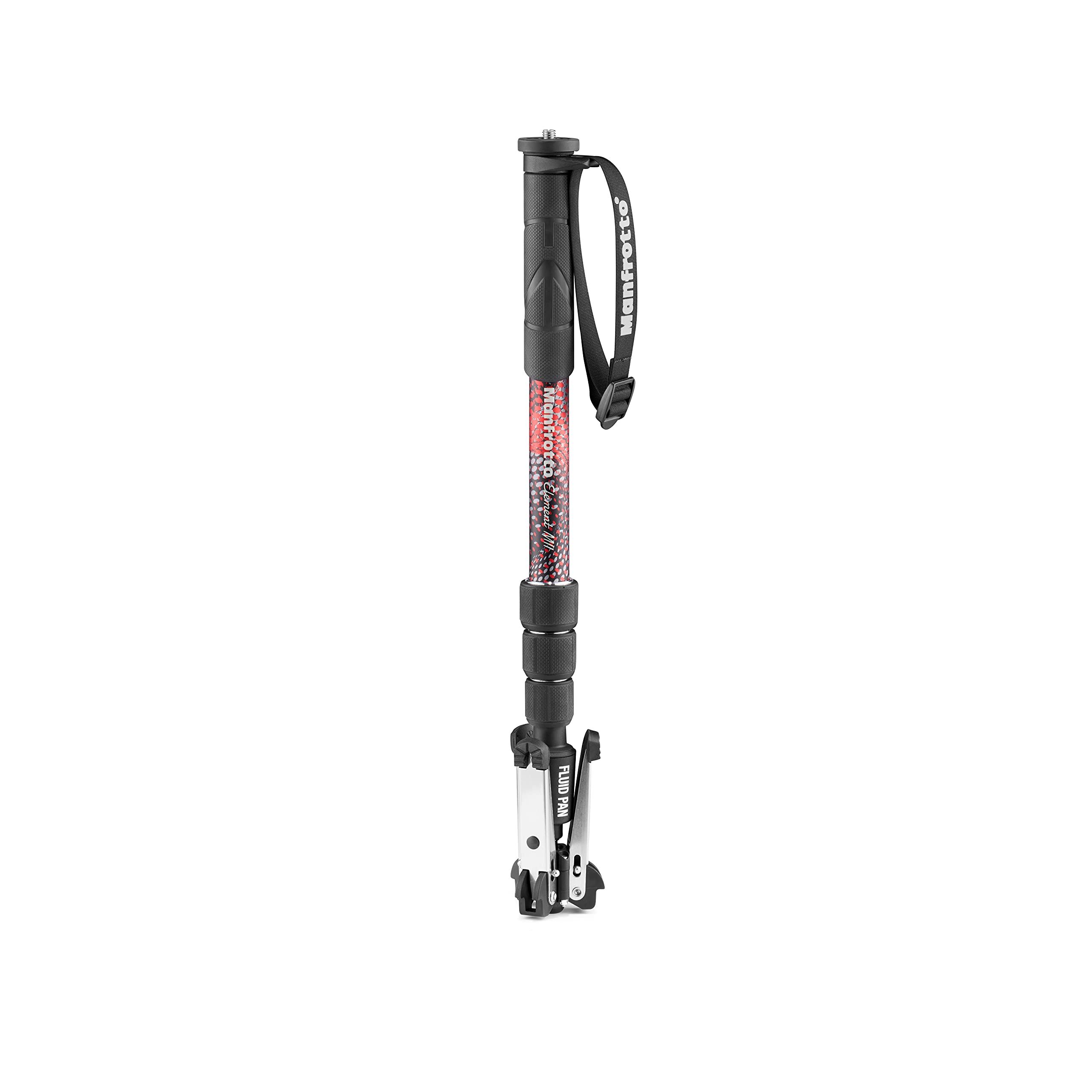 Manfrotto Element MII Video Aluminium Fluid Monopod, Slim and Lightweight, Loads up to 16kg, Foldable Fluid Base, 4 Sections, Twist Locks, for mirrorless and DSLR Cameras,Red