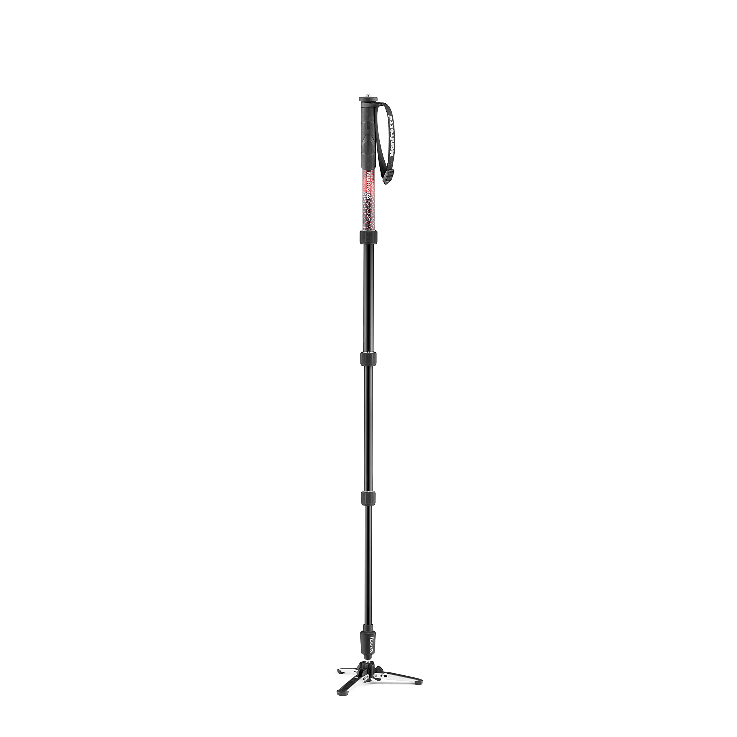 Manfrotto Element MII Video Aluminium Fluid Monopod, Slim and Lightweight, Loads up to 16kg, Foldable Fluid Base, 4 Sections, Twist Locks, for mirrorless and DSLR Cameras,Red