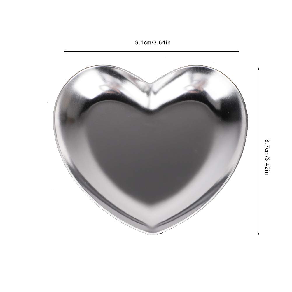 Raguso Stainless Steel Heart-Shaped Jewelry Display Tray, Silver, 3-Inch