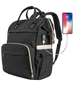 erihop laptop backpack women 17 inch laptop bag fashion backpack purse, work backpack tote computer bag with charging port travel backpack, black