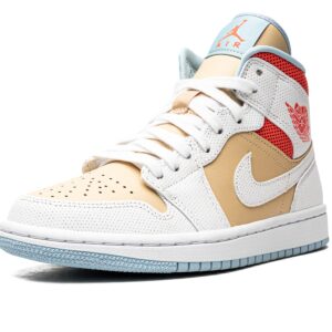 Nike Women's WMNS Air Jordan 1 Mid Se “Sesame”, Sesame/White/Flash Crimson/PSY, 8.5W