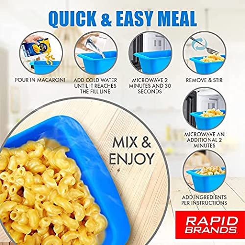 Rapid Mac Cooker | Microwave Macaroni & Cheese in 5 Minutes | Perfect for Dorm, Small Kitchen or Office | Dishwasher Safe, Microwaveable, BPA-Free | Blue, 2 Pack