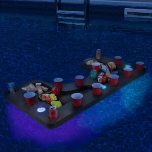 polar whale giant floating bar table with super bright color led lights tray drink holders pool hot tub beach party float lounge refreshment durable black foam 18 compartment uv resistant 5 feet long