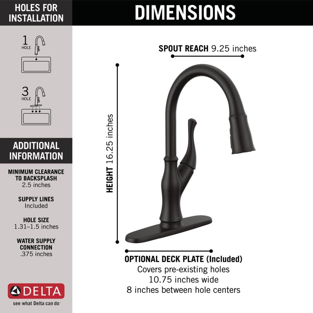 Delta Faucet Ophelia Matte Black Kitchen Faucet Touch, Touch2O Technology, MagnaTite Docking, Single-Handle, 19888TZ-BL-DST