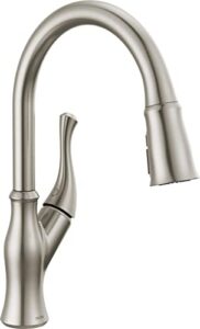 delta faucet ophelia brushed nickel kitchen faucet with pull down sprayer, kitchen sink faucet, faucet for kitchen sink, magnetic docking, spotshield stainless 19888z-sp-dst