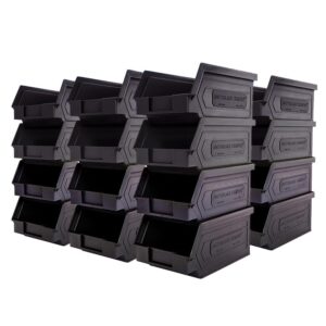 50 pack small storage bin, wall mount storage, hanging and stacking bin, freestanding | 7” x 4” x 3” plastic container | black | zeus 1plz06 | storagecompat