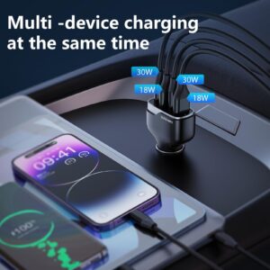 SUNDAREE Super Fast Car Charger, 60W USB Car Charger Multiport, USB C Cigarette Charger Compatible with iPhone 15 Pro Max Plus/14/13/12/11/X iPad Air/Mini 3 Samsung Note 9/S10/S9 and More