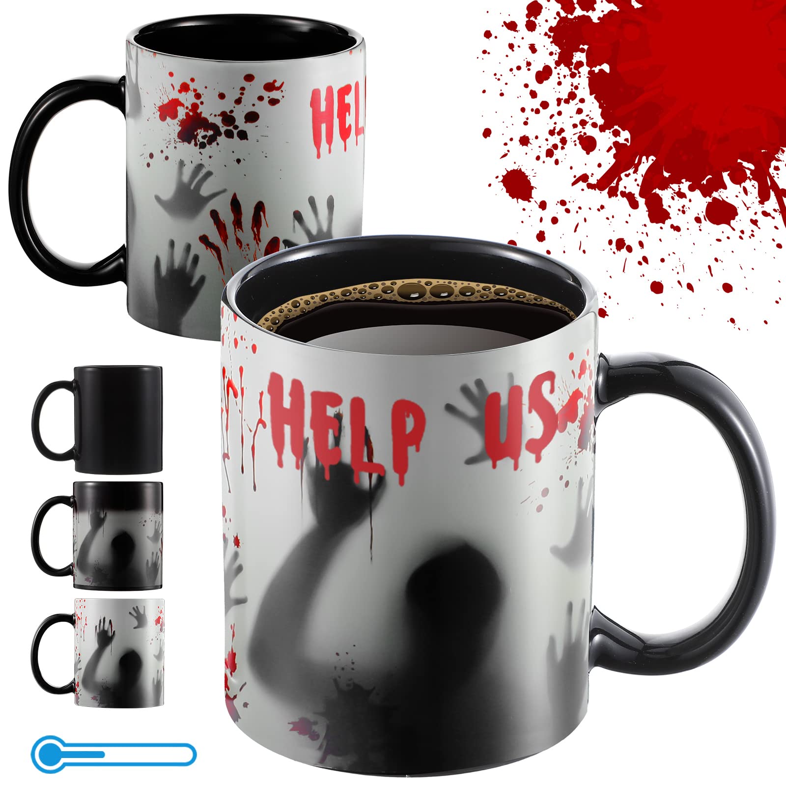 Color Changing Zombie Mug Surprise Birthday Gift Cup Bloody Scary Coffee Mug Heat Sensitive Morphing Ceramic Mug for Birthday Halloween Christmas Gift(11 oz)