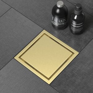 webang 4 inch shower square drain gold floor drain with flange reversible 2-in-1 cover tile insert grate removable sus304 stainless steel cupc certified brushed gold brass