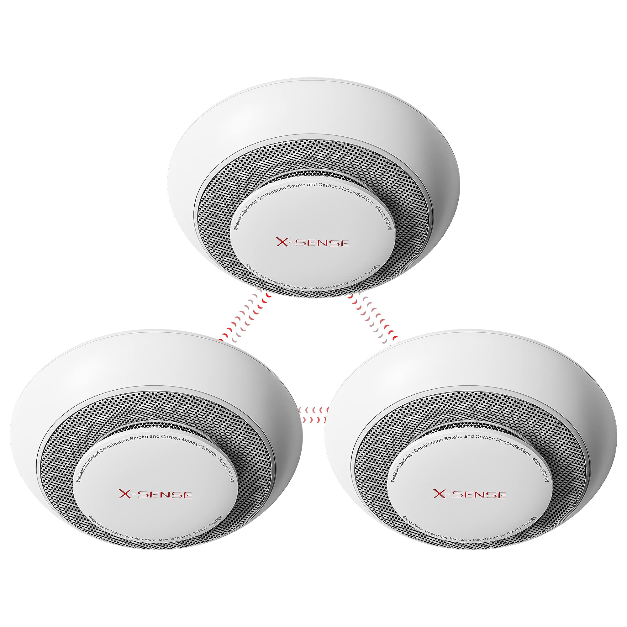 X-Sense 10 Years Battery Wireless Interconnected Combination Smoke and Carbon Monoxide Detector Alarm with Over 820 ft Transmission Range, Large Silence Button, XP01-W, 3-Pack