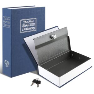 tahoe trails book safe with key lock, portable metal safe box, dictionary diversion book safe,secret book hidden safe,9.5" x 6.1" x 2 .2" navy blue