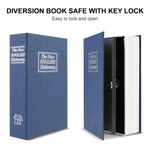 Tahoe trails Book Safe with Key Lock, Portable Metal Safe Box, Dictionary Diversion Book Safe,Secret Book Hidden Safe,9.5" x 6.1" x 2 .2" Navy Blue