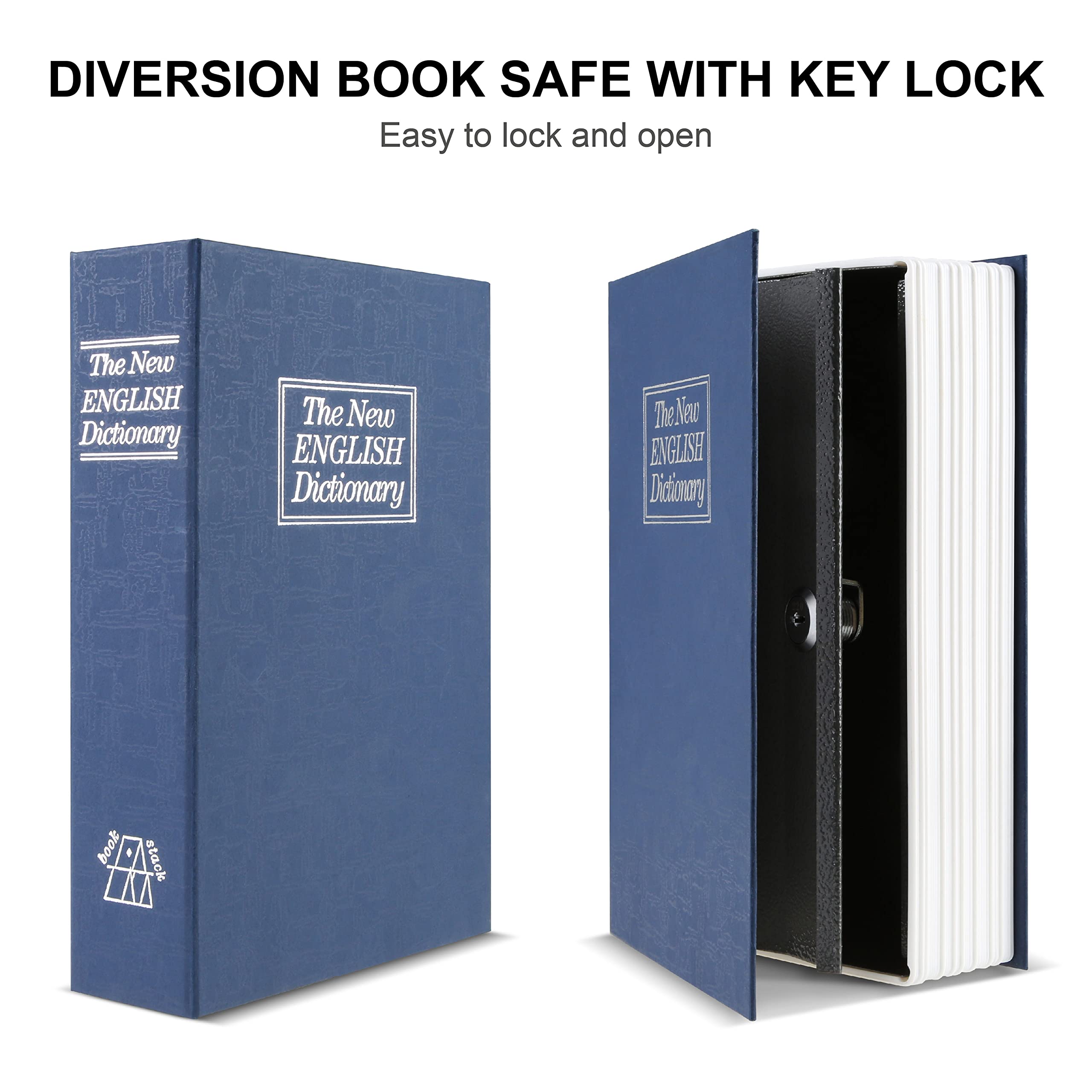 Tahoe trails Book Safe with Key Lock, Portable Metal Safe Box, Dictionary Diversion Book Safe,Secret Book Hidden Safe,9.5" x 6.1" x 2 .2" Navy Blue