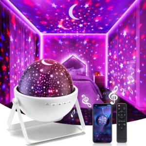 star projector night light for kids 15 colors, remote+hifi bluetooth speaker star night light projector for bedroom,360°rotating+auto timer kids night light projector lights for bedroom,kids&baby gift