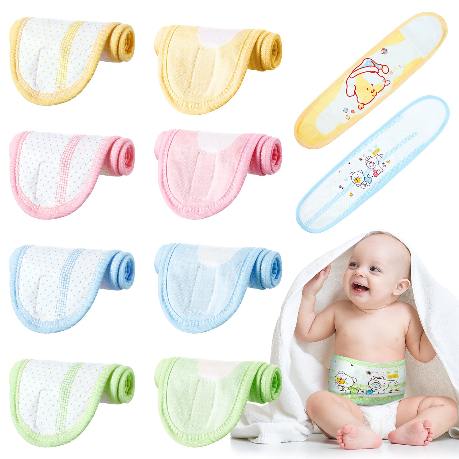 SATINIOR 8 Pcs Baby Belly Button Band Cartoon Baby Umbilical Cord Belly Band Infant Protector Soft Newborn Navel Belt for Babies 0-12 Months, 2 Styles