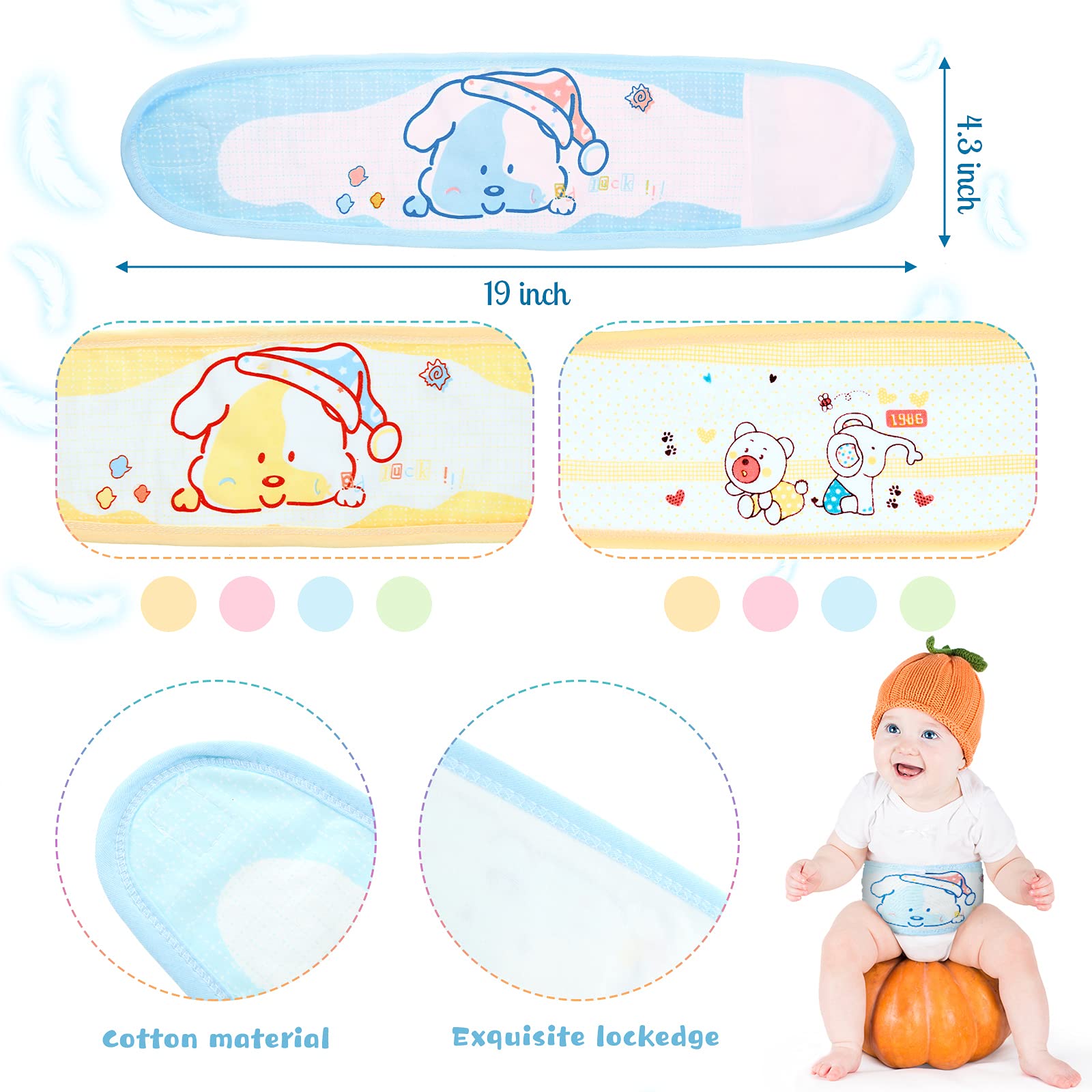 SATINIOR 8 Pcs Baby Belly Button Band Cartoon Baby Umbilical Cord Belly Band Infant Protector Soft Newborn Navel Belt for Babies 0-12 Months, 2 Styles