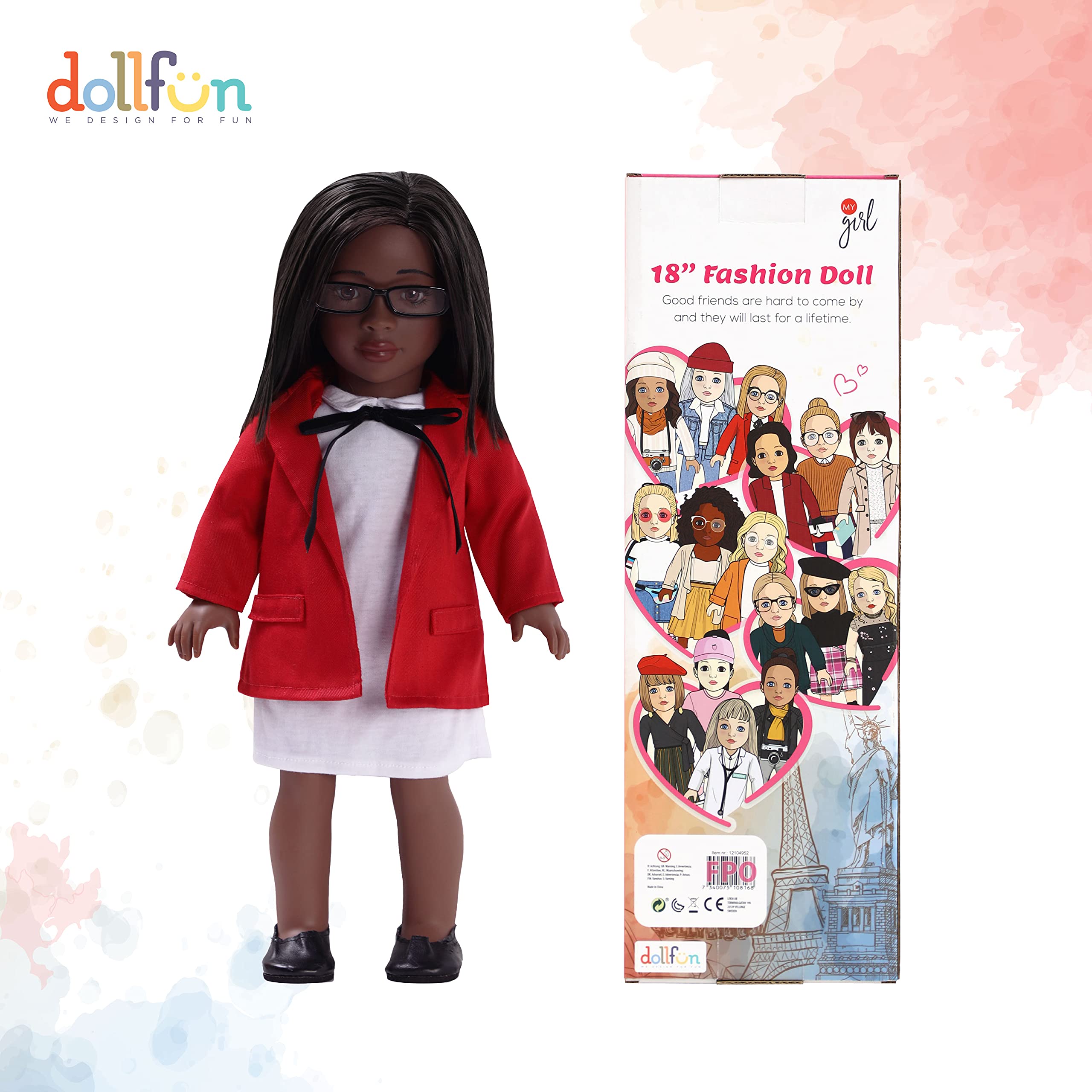 DOLLFUN Career Girls 18 inch Fashion Doll Set Gloria(Lawyer in London) Fashion Dress Up Doll with Hair for Styling, Clothes, Shoes and Accessories. Black Hair and Brown Eyes, African American