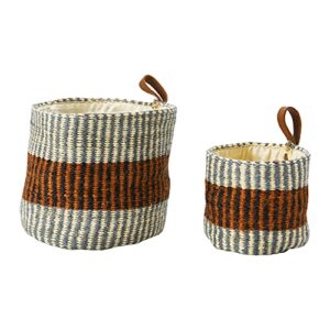 main + mesa woven jute baskets with liner, rust striped, set of 2 sizes