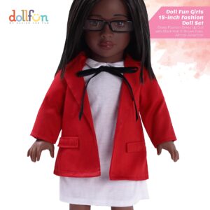 DOLLFUN Career Girls 18 inch Fashion Doll Set Gloria(Lawyer in London) Fashion Dress Up Doll with Hair for Styling, Clothes, Shoes and Accessories. Black Hair and Brown Eyes, African American