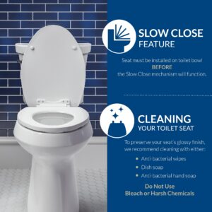 MAYFAIR 8100SL 000 Collins Slow Close Plastic Toilet Seat that will Never Loosen, with Super Grip Bumpers, ROUND, Long Lasting Solid Plastic, White