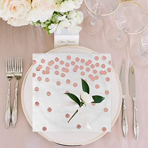 100-Pack Rose Gold Paper Cocktail Napkins for Party, 3 ply Luxury Beverage Napkins for Parties, Events and Family Gatherings Folded 5 x 5 Inches (ROSE)