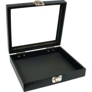 Black Sqaure Glass-top Case (Single Metal Latch) w/ 1 Tray Insert (Gray 36-Slot Foam Insert)