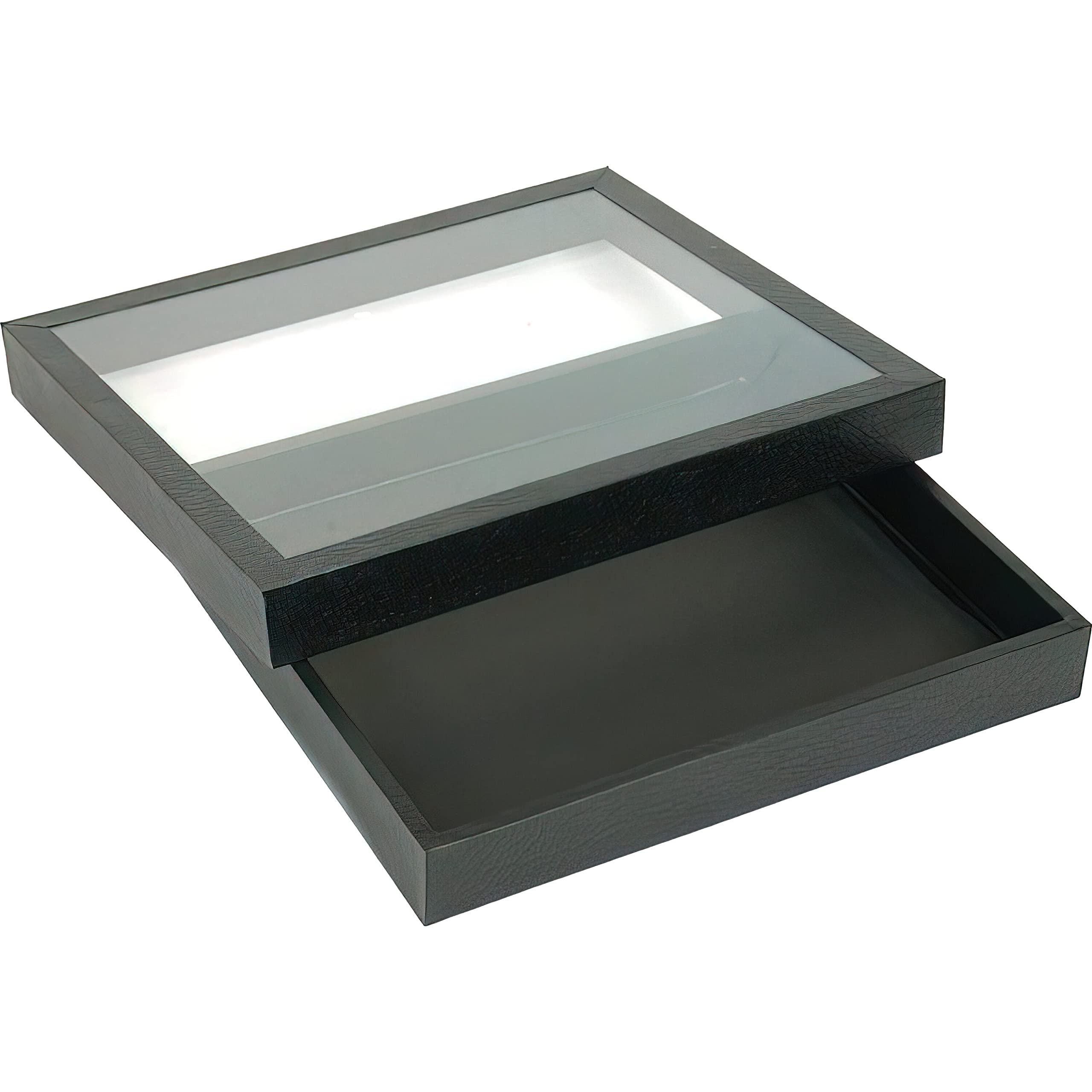 Black Square Case (Glass-top Removable Lid) w/ 1 Tray Insert (Black Foam 12 Gem Jar Insert)