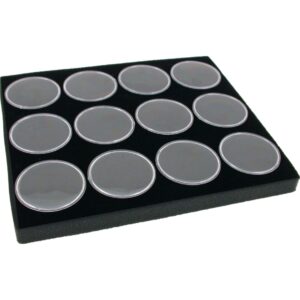 Black Square Case (Glass-top Removable Lid) w/ 1 Tray Insert (Black Foam 12 Gem Jar Insert)