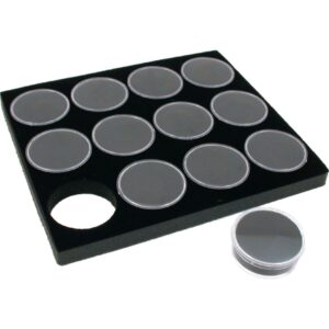 Black Square Case (Glass-top Removable Lid) w/ 1 Tray Insert (Black Foam 12 Gem Jar Insert)