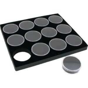 Black Square Jewelry Case (Single Metal Latch) w/ 1 Tray Insert (Black Foam 12 Gem Jar Insert)