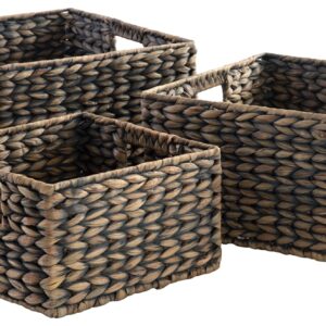 Signature Design by Ashley Elian Farmhouse Woven Wicker 3 Piece Nesting Basket Set, Gray