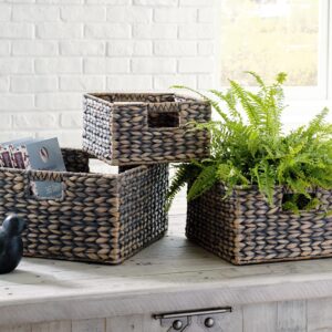 Signature Design by Ashley Elian Farmhouse Woven Wicker 3 Piece Nesting Basket Set, Gray