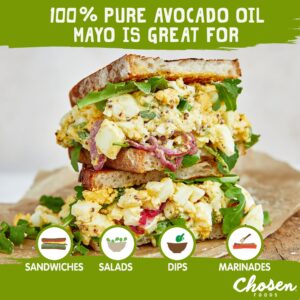 Chosen Foods 100% Avocado Oil-Based Classic Mayonnaise, Gluten & Dairy Free, Low-Carb, Keto & Paleo Diet Friendly, Mayo for Sandwiches, Dressings and Sauces, Made with Cage Free Eggs (32 Fl Oz)