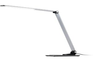 monoprice wfh aluminum multimode led desk lamp - silver, with wireless and usb charging port, 6 brightness levels, 5 color temperature settings, reduces eye strain and fatigue, for home, office, study