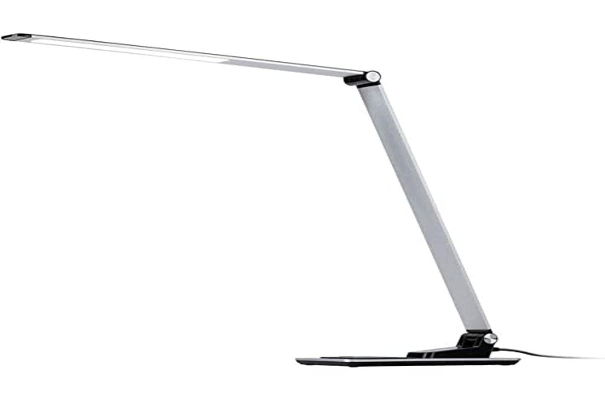 Monoprice WFH Aluminum Multimode LED Desk Lamp - Silver, with Wireless and USB Charging Port, 6 Brightness Levels, 5 Color Temperature Settings, Reduces Eye Strain and Fatigue, For Home, Office, Study