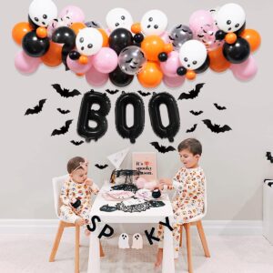 100Pcs Halloween Balloon Arch Garland Kit,Pink Black Orange Halloween Balloons Arch with BOO Foil Balloons,Skull Balloons,Bats Wall Stickers for Halloween Theme Party,Halloween Day Party Decorations