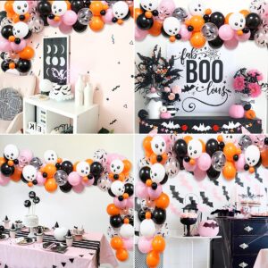 100Pcs Halloween Balloon Arch Garland Kit,Pink Black Orange Halloween Balloons Arch with BOO Foil Balloons,Skull Balloons,Bats Wall Stickers for Halloween Theme Party,Halloween Day Party Decorations