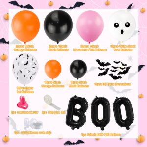 100Pcs Halloween Balloon Arch Garland Kit,Pink Black Orange Halloween Balloons Arch with BOO Foil Balloons,Skull Balloons,Bats Wall Stickers for Halloween Theme Party,Halloween Day Party Decorations