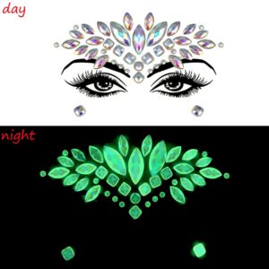 Luminous Face Gems Tattoo Stickers Body Jewelry Glow in the Dark Fluorescent Face Rhinestone Tattoo Noctilucent Temporary Tattoo Sparkly DIY Jewel Paste for Halloween Christmas Festival Makeup(4 Sets)