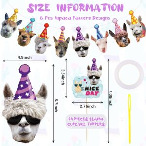 Llama Birthday Garland Funny Alpaca Face Portrait Bunting Banner 24 pcs Llama Cactus Cake Cupcake Topper Hilarious Mexican Bday Party Decoration Baby Shower Supplies