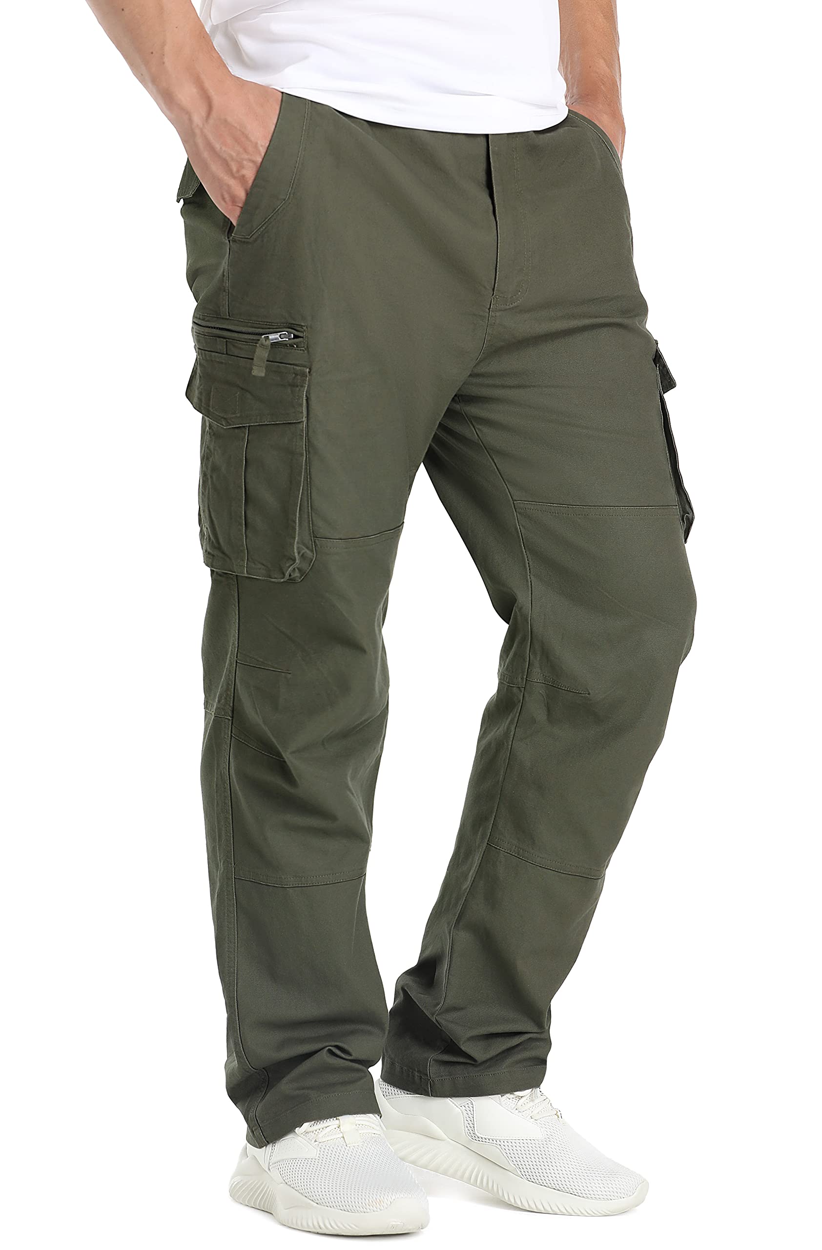 CRYSULLY Men's Cotton Tactical Trousers Outdoor Combat Hunting Safari Pants Army Green