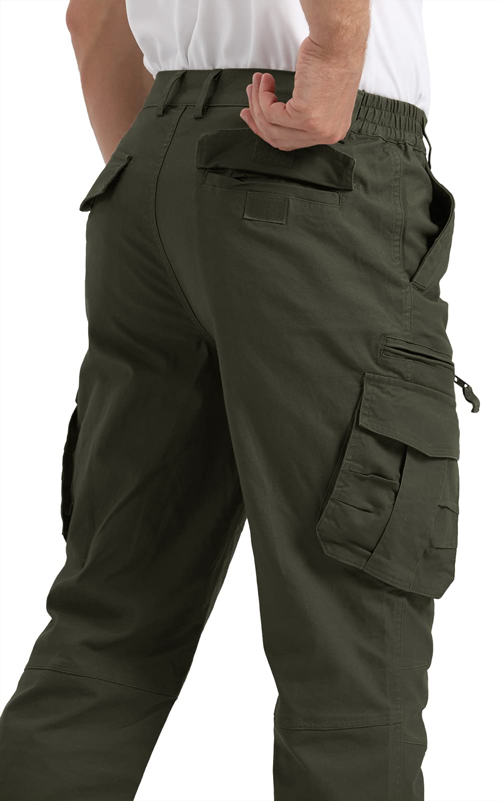 CRYSULLY Men's Cotton Tactical Trousers Outdoor Combat Hunting Safari Pants Army Green