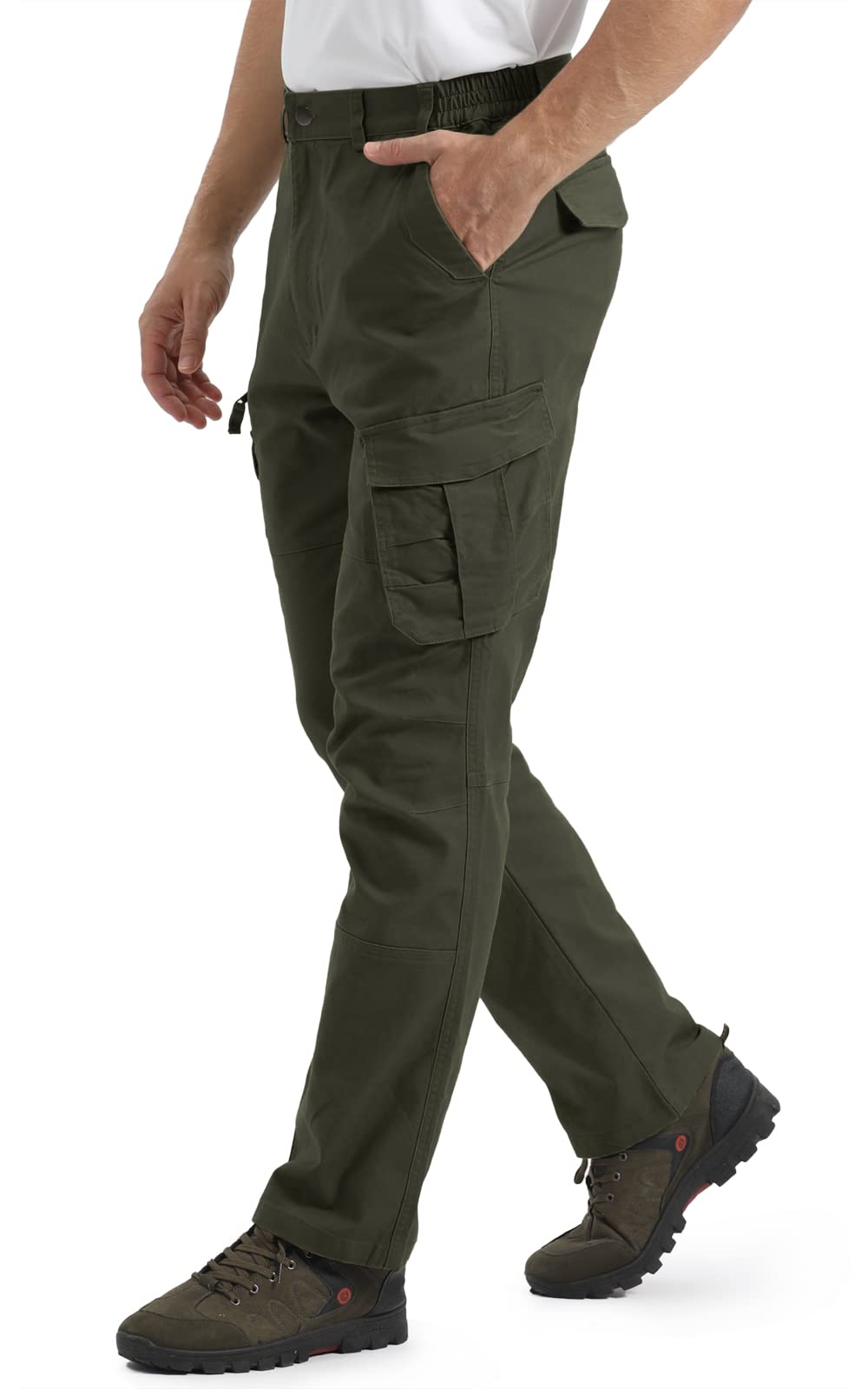 CRYSULLY Men's Cotton Tactical Trousers Outdoor Combat Hunting Safari Pants Army Green